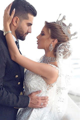 Elegant Cap Sleeves Beaded Wedding Ball Gown
