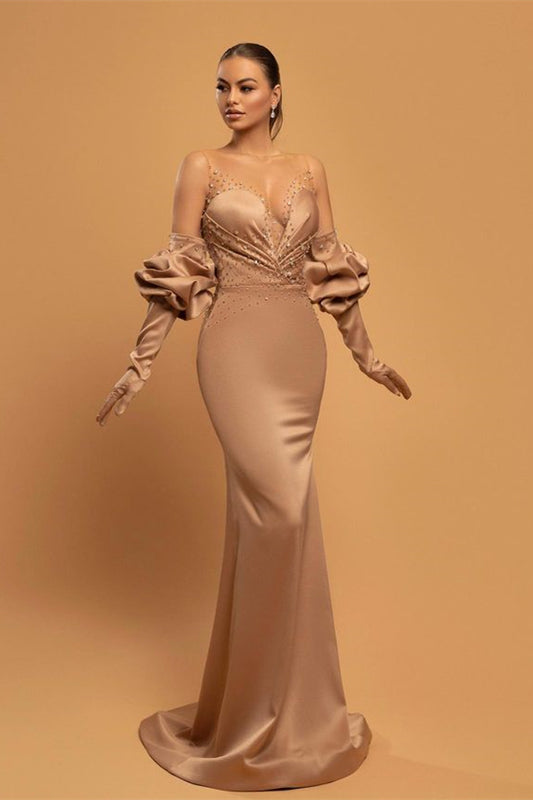 Elegant Sleeveless Mermaid Prom Dress Long Sheer Top With Beads