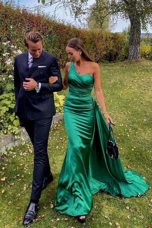 Stunning Dark Green One Shoulder Prom Dress Long With Ruffles