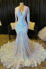 Modern Long Sleeves V-Neck Mermaid Prom Dress Sequins On Sale