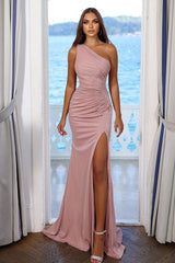 Gorgeous One Shoulder Mermaid Prom Dress Sleeveless Side Split Long