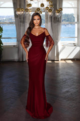 Charming Fuchsia Prom Dress Spaghetti Strap With Pleated Tassel Sequins