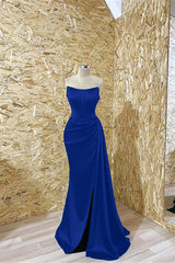 Gorgeous Dark Green Strapless Long Mermaid Prom Dress with Pleats Ruffles
