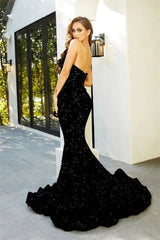 Black V Neck Mermaid Prom Dress Sleeveless with Sequins
