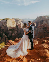 Elegant V-Neck A-Line Wedding Gown with Lace Appliques and Tulle Train