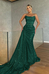 Baby Blue Strapless Sleeveless Beadings Mermaid Prom Dress with Sequins