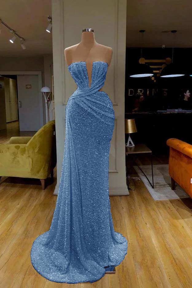  Gorgeous White Sequins Strapless Mermaid Prom Dress