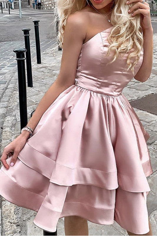 Beautiful Dusty Pink Short Prom Dresses Two layers Prom Dresses