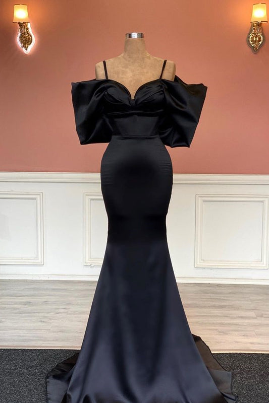 Stunning Black Off-the-Shoulder Prom Dresses Mermaid Lace-up Back