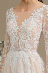 Elegant Long-Sleeve Illusion Wedding Gown in Sheer Tulle with Lace