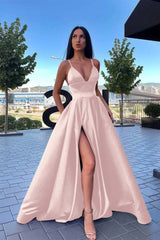  Elegant Burgundy Evening Dress Spaghetti-Straps A Line Split with Pockets