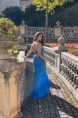 Blue Asymmetric Sexy Prom Dress With High Split