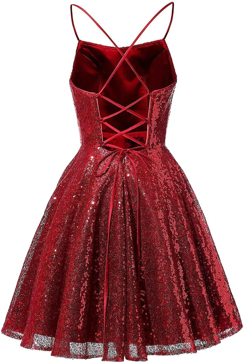 Burgundy Sequin Short  Spaghetti Straps A Line Homecoming Dress Cocktail Dresses