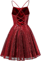 Burgundy Sequin Short  Spaghetti Straps A Line Homecoming Dress Cocktail Dresses