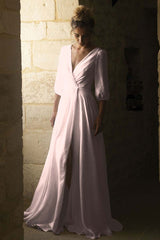 V-Neck Half-Sleeve Bridal Gown