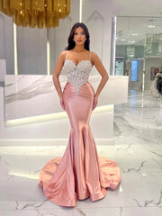 Baby Blue Mermaid Prom Dress Long Sweatheart Sleeveless with Beads