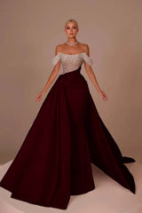 White Off-the-Shoulder Sequins Long Prom Dress Sleeveless with Beads