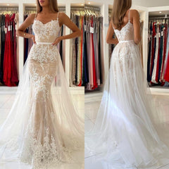 Spaghetti-Straps Mermaid Prom Dress Lace Appliques
