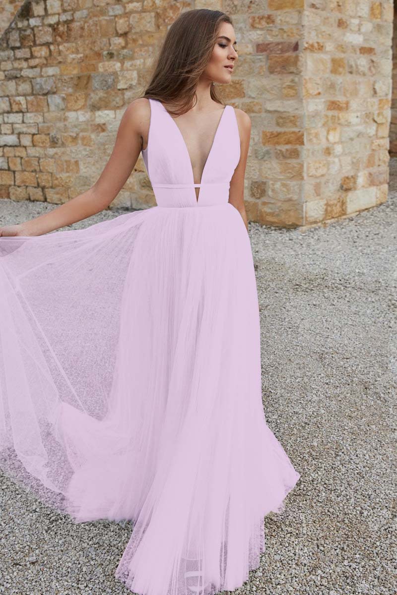 V-Neck Tulle Bridal Gown with Sleeves