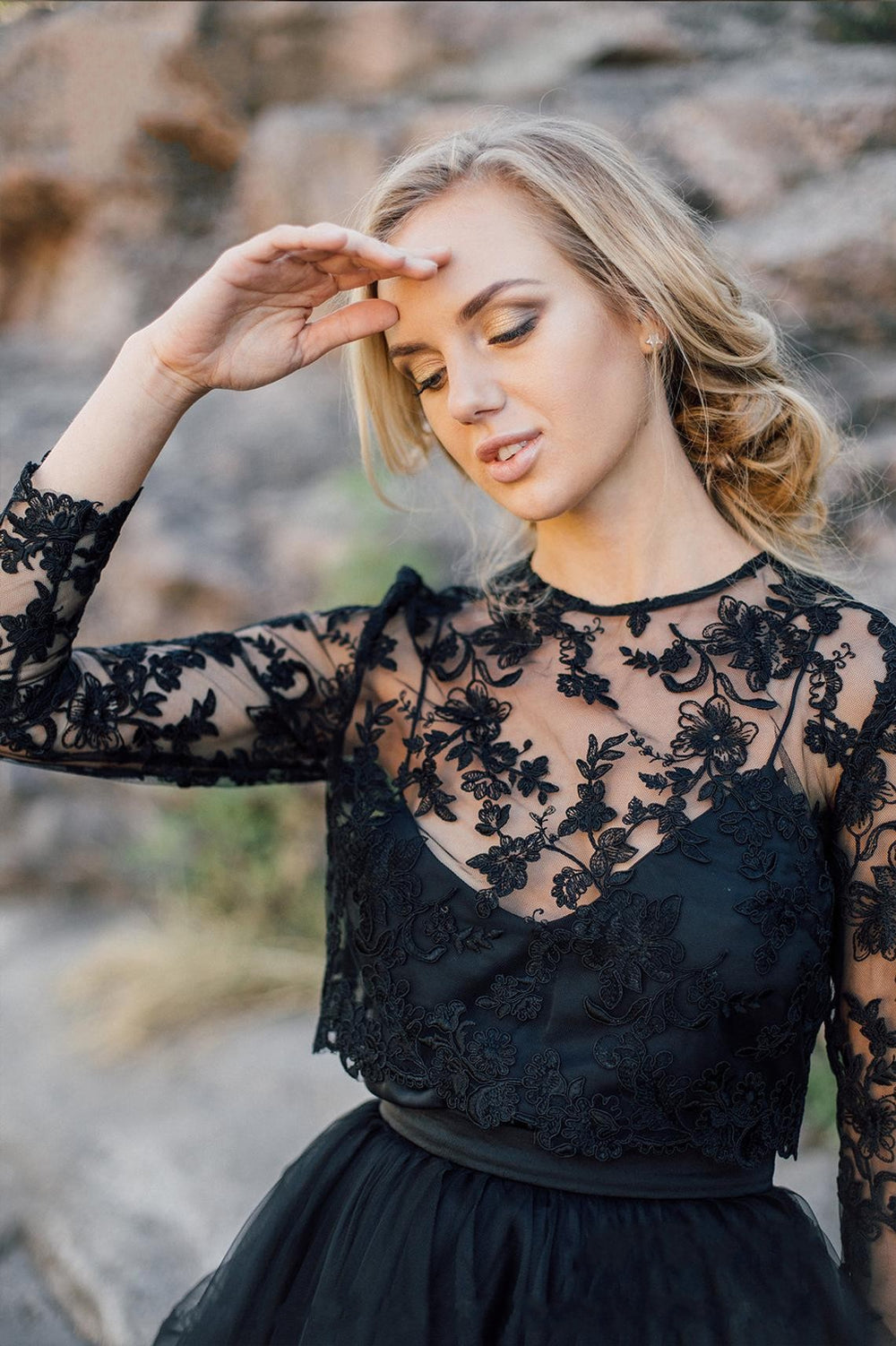 Elegant Black A-Line Wedding Dress with Bateau Neckline, Long Sleeves, and Lace Appliques
