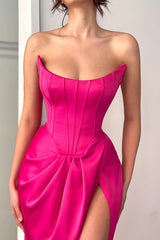 New Arrival Fuchsia Strapless Prom Dress Long Mermaid High Split Online