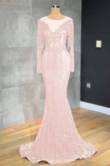 Classic Black Mermaid Prom Dress Long Sleeves Tulle With Sequins