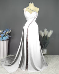 Fuchsia Evening Dress Long One Shoulder With Slit Pleated Beadings