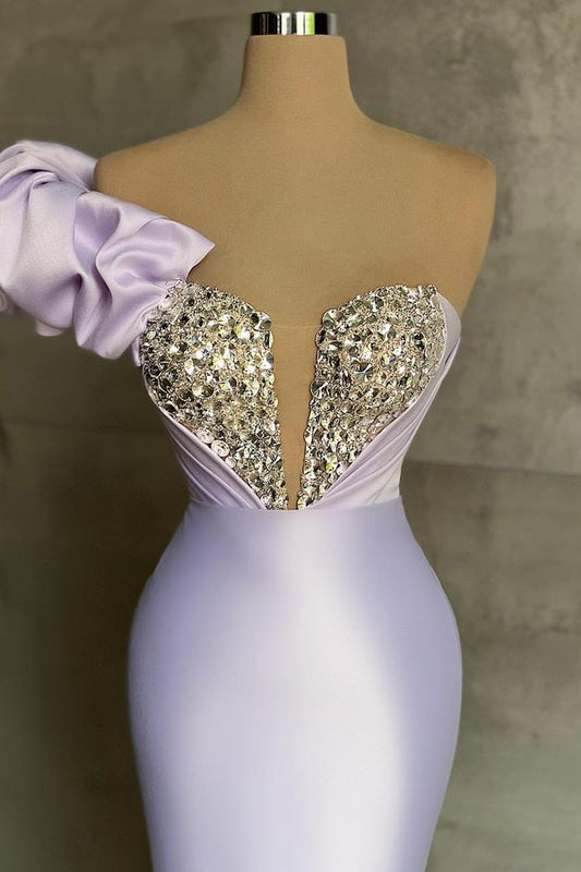 Charming Light Lilac One Shoulder Prom Dress Mermaid Sweetheart With Crystals