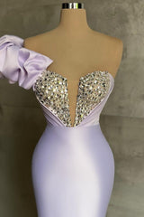 Charming Light Lilac One Shoulder Prom Dress Mermaid Sweetheart With Crystals