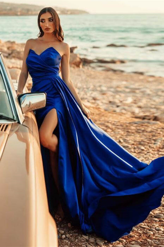 Charming Royal Blue Sweetheart Prom Dress Mermaid Long With Split