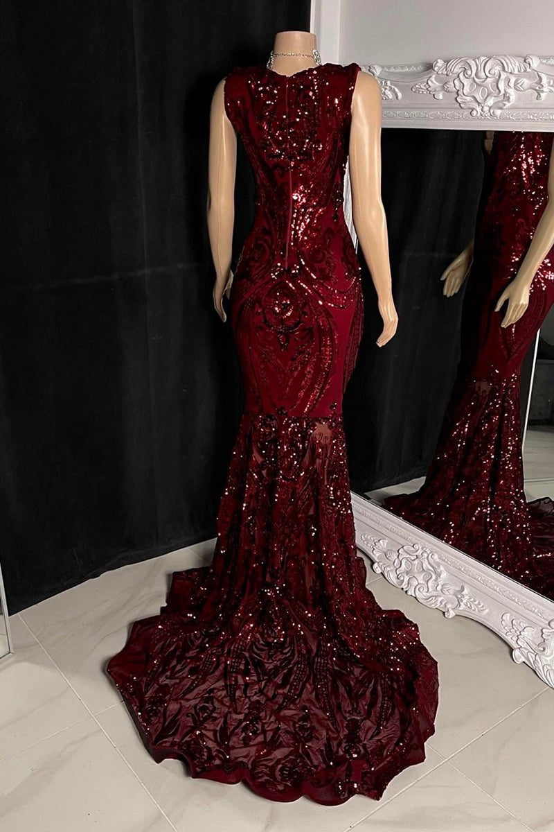 Modern Sleeveless V-Neck Mermaid Prom Dresses Sequins Long Online