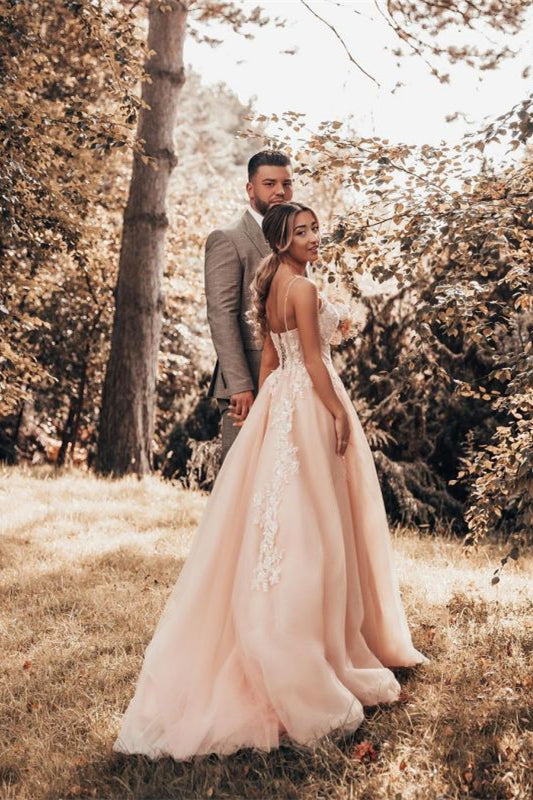 A-Line Wedding Dress with Lace and Spaghetti-Strap Tulle