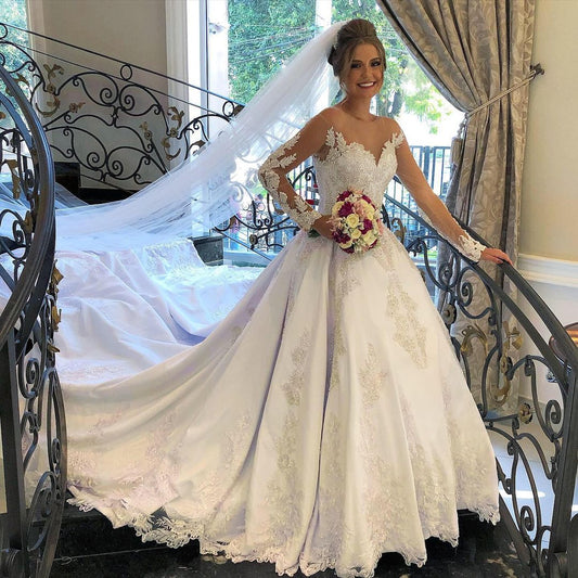 Elegant Sweetheart A-line Wedding Gown with Long Satin Sleeves