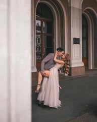 Boho Elegance: Long V-neck A-line Wedding Dress with Tulle Lace and Slit Appliques