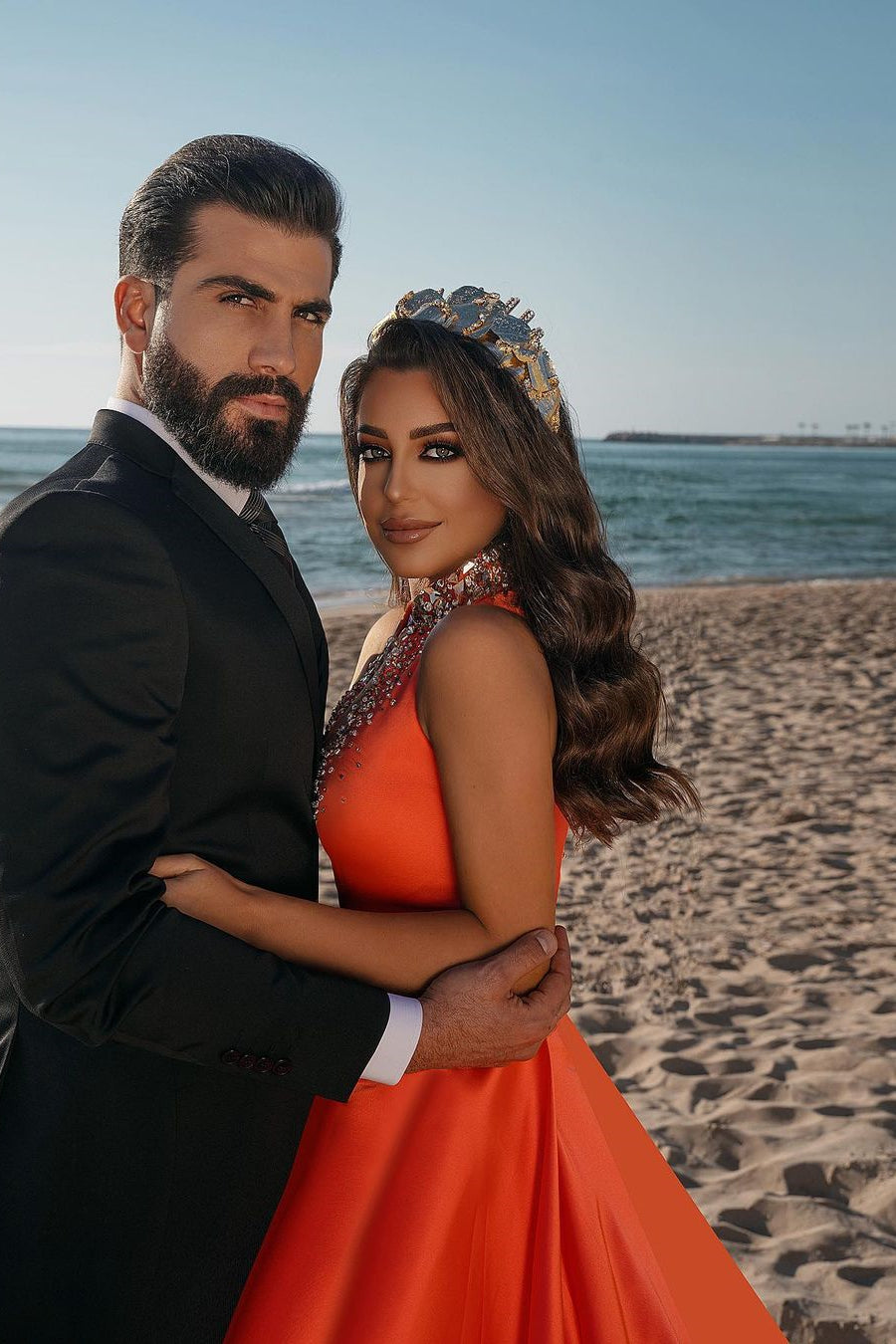 Glamorous Orange Beadings Prom Dress Split With Ruffles