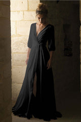 V-Neck Half-Sleeve Bridal Gown