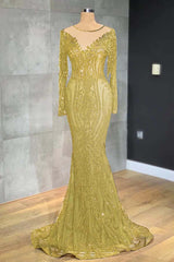 Classic Black Mermaid Prom Dress Long Sleeves Tulle With Sequins