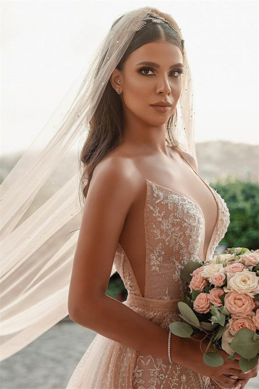 Mermaid Wedding Dress with Spaghetti Straps and Applique Ruffles