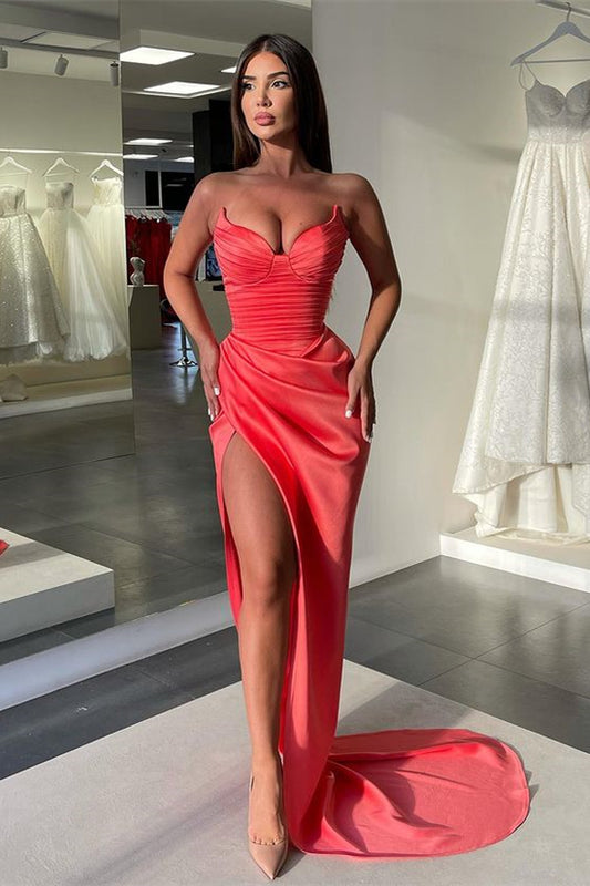 Glorious Sweetheart Long Prom Dress Mermaid Split Pleated