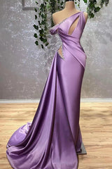 Classic One Shoulder Lilac Prom Dress Mermaid Ruffle With Beads