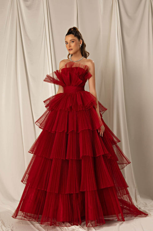 Burgundy Strapless Mermaid Sleeveless Layers Sleeveless Evening Dress Online