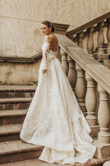Elegant Off-the-Shoulder A-Line Gown with Long Sleeves and Bow Lace