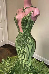 Elegant Sage Green Sleeveless Prom Dress mermaid Sequins Long