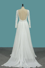 Elegant A-Line Chiffon Wedding Gown with Long Sleeves and Ruffles