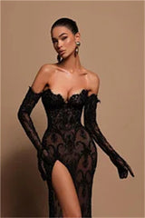 Gorgeous Black Long Sleeve Strapless Sliming Mermaid Evening Dress