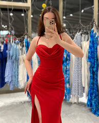 Black Evening Dress Spaghetti Strap Sweatheart With High Slit