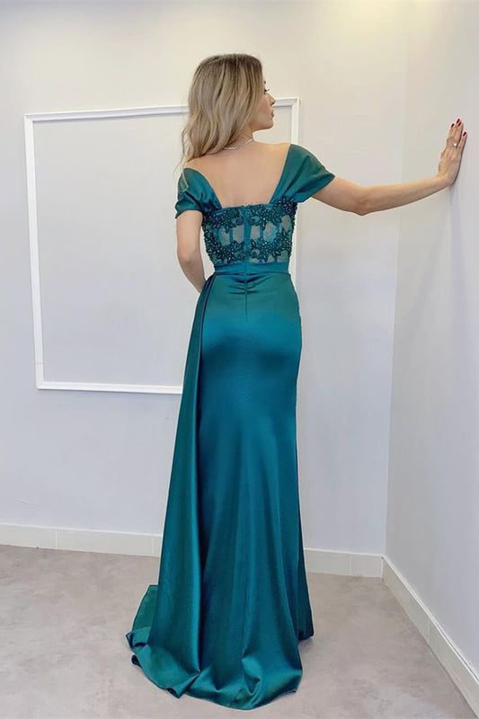 Elegant Off-the-Shoulder Mermaid Prom Dress Split With Beads