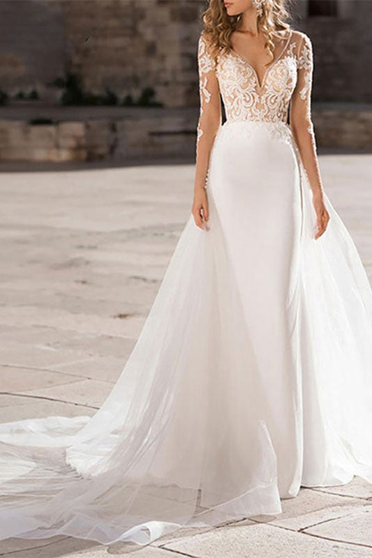 Mermaid Wedding Gown with Long Lace Sleeves