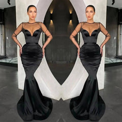 Glorious Black Long Sleeves Prom Dress Mermaid Illussion On Sale