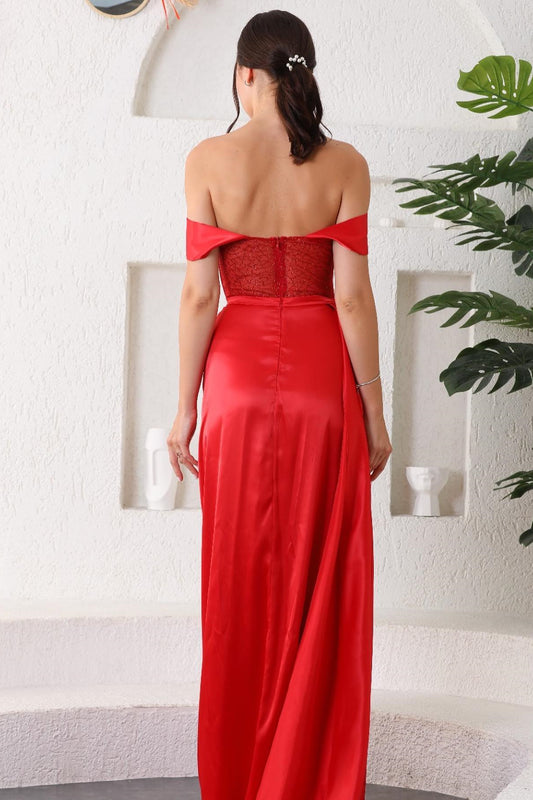 Amazing Red Off-the-shoulder Sweetheart Mermaid Prom Dress with Split